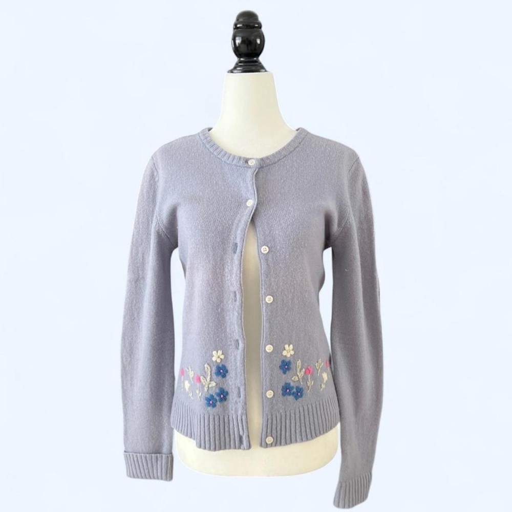 90s Jacob Annexe Purple Knit Floral 100% Wool Cardigan Fairy Whimsy Twee Size M